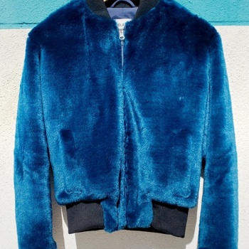 manteau bel air  veste fausse fourrure bleue pétrole (1) 