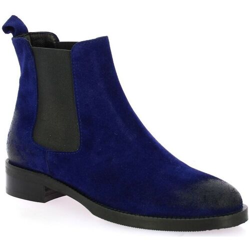 Chaussures Femme boots Boots Pao boots Boots cuir velours Bleu
