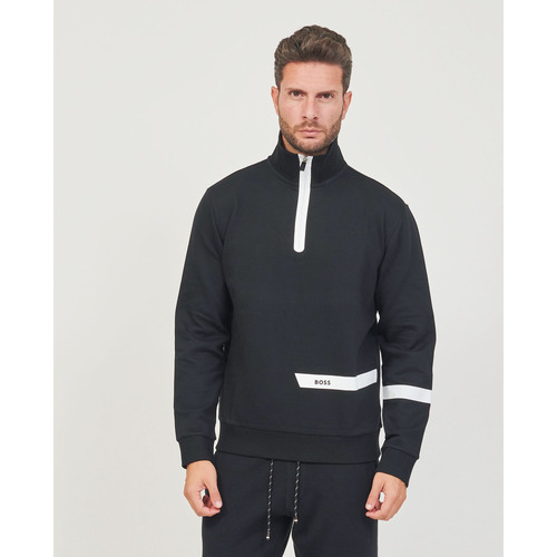 Vêtements Homme Sweats BOSS sweat-shirt en coton mélangé avec col zippé Noir