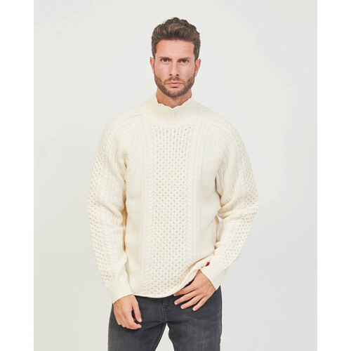 Vêtements Homme Pulls BOSS Pull oversize  en laine mélangée avec torsades Blanc