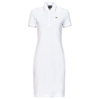 Vêtements Femme Robes courtes Emporio Armani micro-pattern shirt ROBE POLO Blanc / Doré