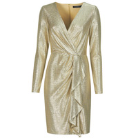Vêtements Femme Robes courtes Lauren Ralph Lauren CINLAIT-LONG SLEEVE-COCKTAIL DRESS Doré