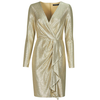 Vêtements Femme Robes courtes Ralph Lauren, nom complet CINLAIT-LONG SLEEVE-COCKTAIL DRESS Doré