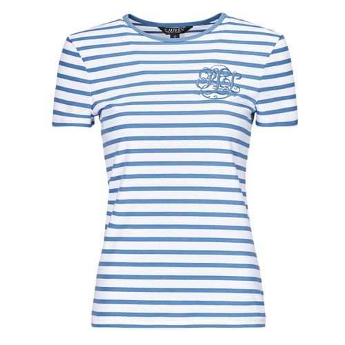 Vêtements Femme Jennie striped silk shirt Lauren Ralph Lauren ALLI-SHORT SLEEVE-T-SHIRT Blanc / Bleu