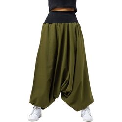 Vêtements Pantalons fluides / Sarouels Fantazia Sarouel unisexe grande taille bicolore Wahzaah Kaki