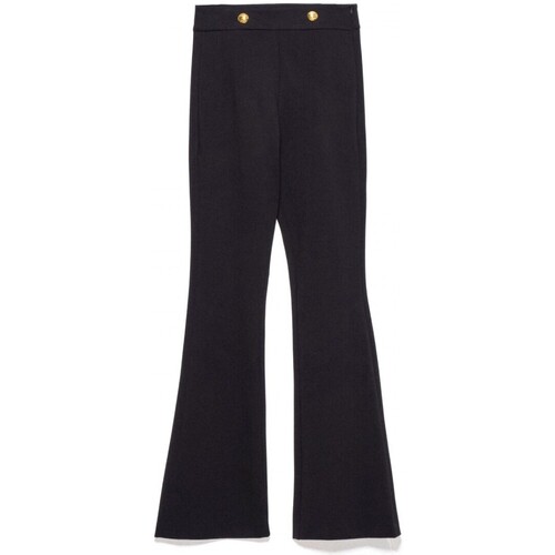 Vêtements Femme Jeans GaËlle Paris Pantalon droit en point de Milan noir et boutons logo Noir