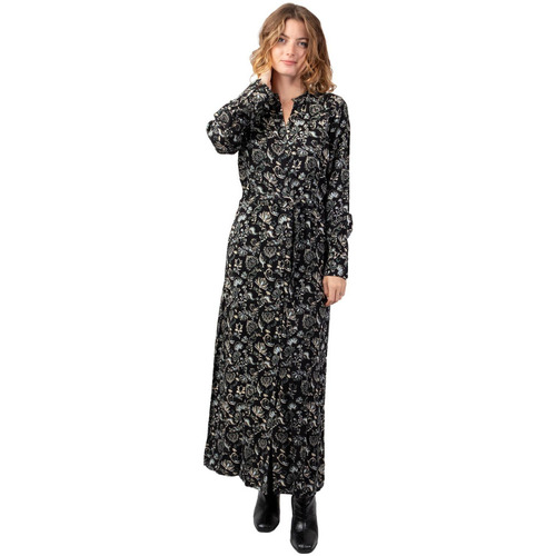 Vêtements Femme Robes Maison & Déco Robe longue chemise hiver motif ethnique LINA noir Noir