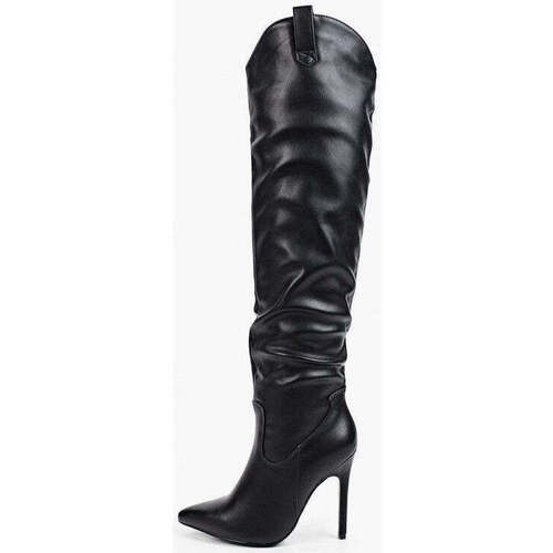 Chaussures Femme Bottes Vera Collection Cuissardes à Talons Hautes Fins avec Bout Pointu, Noir Noir