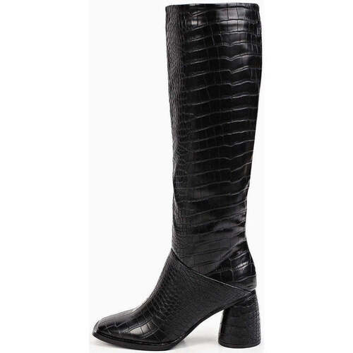 Chaussures Femme Bottes Vera Collection Bottes  noires effet croco à bout carré à talons épais Noir