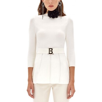 Vêtements Femme Pulls Blugirl Chemise  manches courtes avec ceinture  logo craie Blanc