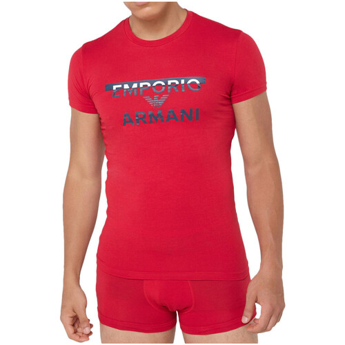 Vêtements Homme Pyjamas / Chemises de nuit Emporio Armani Kids Pyjama mit aufgesetzten Taschen Weiß Ensemble Tee Shirt et Boxer Rouge