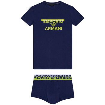 Vêtements Homme Pyjamas / Chemises de nuit Emporio Armani Kids Jogginganzug mit Logo-Print Grauni Ensemble Tee Shirt et Boxer Bleu