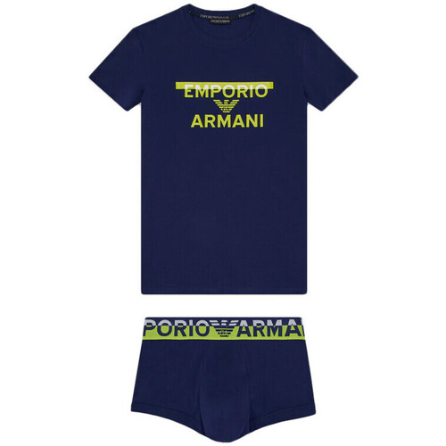 Vêtements Homme Pyjamas / Chemises de nuit Ea7 Sacs Bandoulière Armaninsemble Tee Shirt et Boxer Bleu