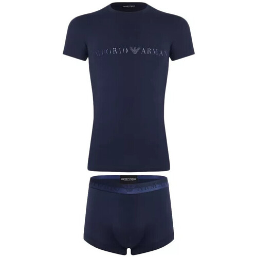 Vêtements Homme Pyjamas / Chemises de nuit Emporio Armani stripe-pattern single-breasted jacketni Ensemble Tee Shirt et Boxer Bleu