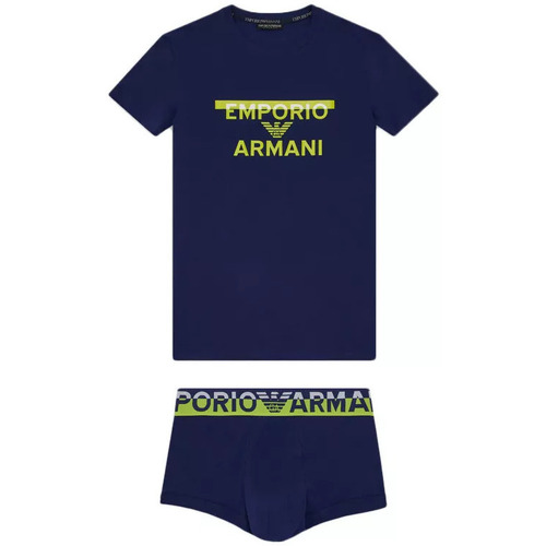 Vêtements Homme Pyjamas / Chemises de nuit Add luxe sparkle to your everyday edits with Emporio Armani mom necklaceni Ensemble Tee Shirt et Boxer Bleu