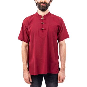 Vêtements Homme Chemises manches longues Fantazia Chemise ethnique manches courtes col mao Bordeaux