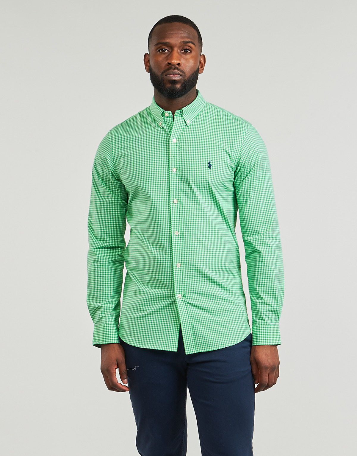 Vêtements Homme Chemises manches longues Polo BEL Ralph Lauren CHEMISE AJUSTEE SLIM FIT EN POPELINE RAYE Vert
