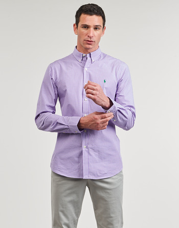 Vêtements Homme Chemises manches longues Polo Ralph Lauren CHEMISE AJUSTEE SLIM FIT EN POPELINE RAYE Violet / Blanc - Lavender / White