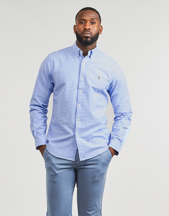 Vêtements Homme Chemises manches longues Polo Ralph Lauren CHEMISE COUPE DROITE EN OXFORD PETITS CARREAUX VICHY Bleu / Blanc - Light Blue / White