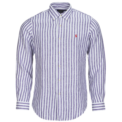 Vêtements Homme Chemises manches longues Polo graphic Ralph Lauren CHEMISE COUPE DROITE EN LIN Marine / Blanc