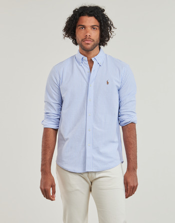 Vêtements Homme Chemises manches longues Linge de maison CHEMISE AJUSTEE COL BOUTONNE EN OXFORD MESH PIQUE Bleu / Blanc