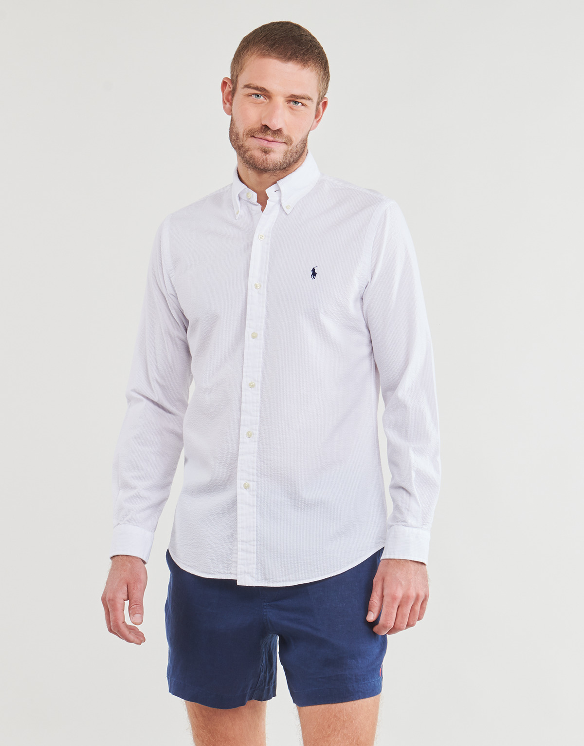 Vêtements Homme Chemises manches longues Polo Ralph Lauren CHEMISE COUPE DROITE EN SEERSUCKER Blanc