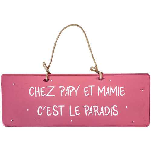 Maison & Déco Tableaux / toiles Qualiart Plaque décorative en bois rose - Chez Papy et Mamy Rose