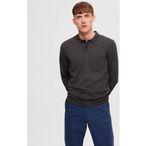 Vêtements Homme Pulls Selected SLHTOWN MERINO COOLMAX KNIT POLO NOOS Gris
