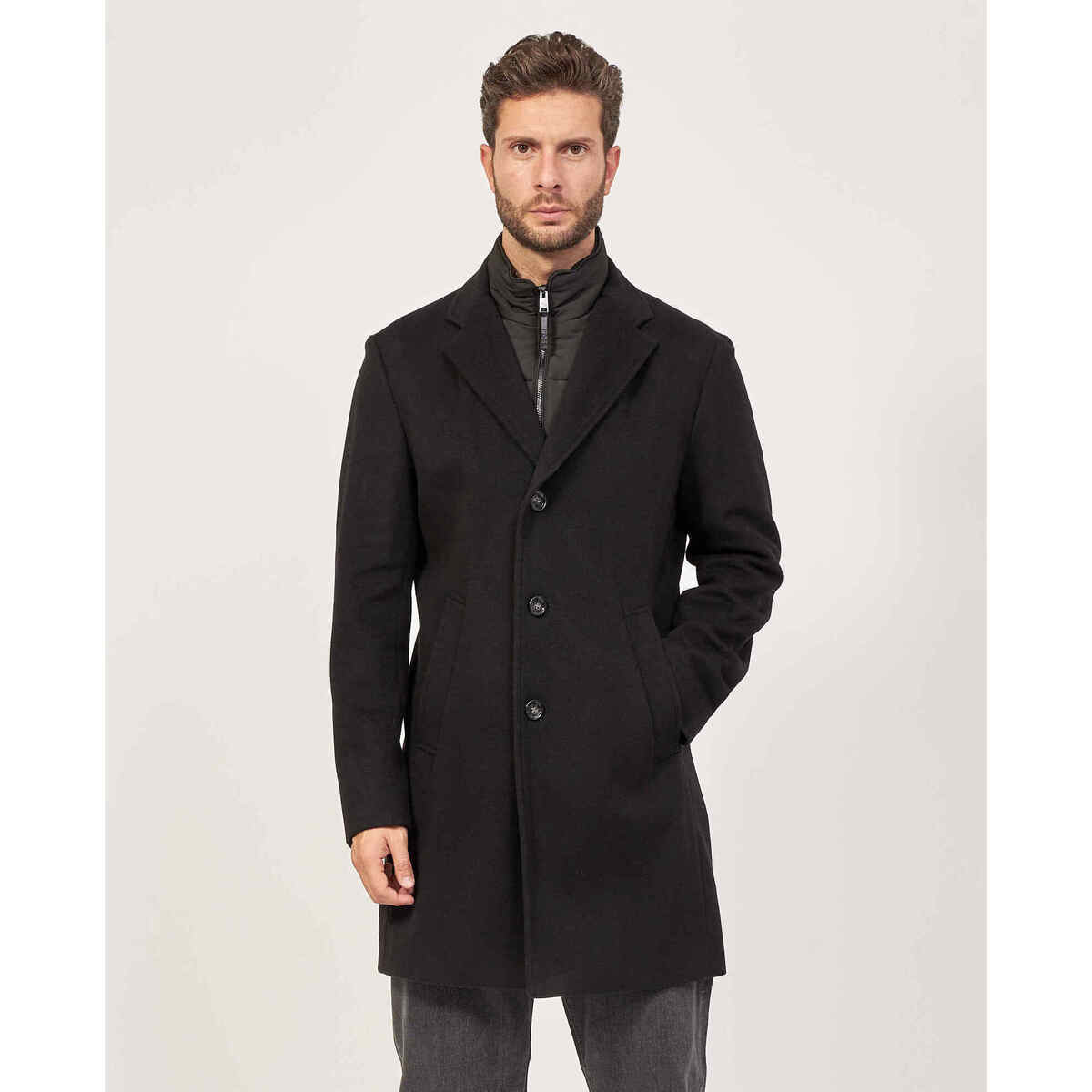 Vêtements Homme Manteaux BOSS Manteau  noir en laine mélangée avec zip interne Noir
