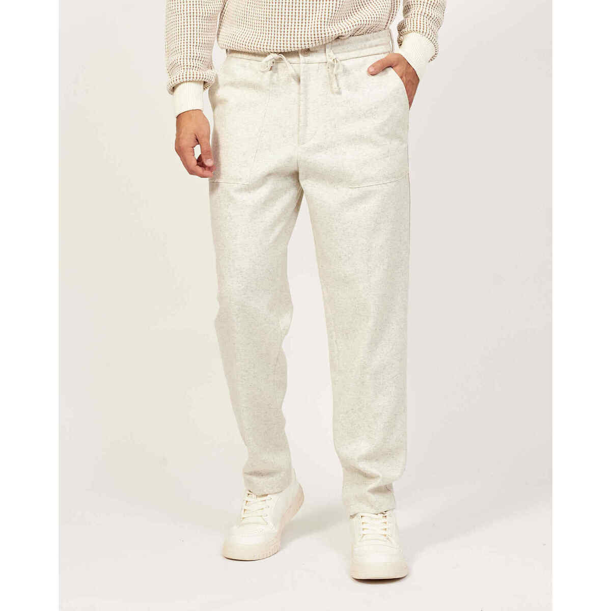 Vêtements Homme Pantalons BOSS Pantalon  Relaxed Fit en laine mélangée mélangée Blanc