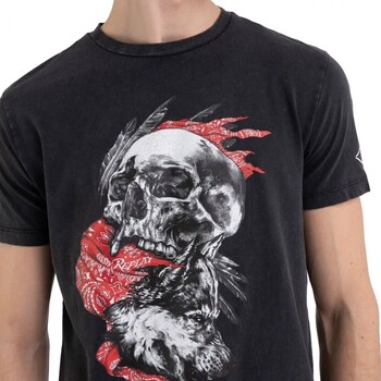 Replay T-shirt en jersey imprim tte de mort et loup Noir