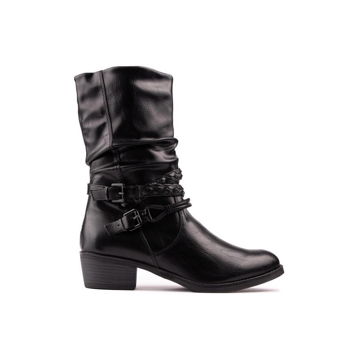 Chaussures Femme Boots Marco Tozzi Ruched Western Bottes Mi-Molles Noir