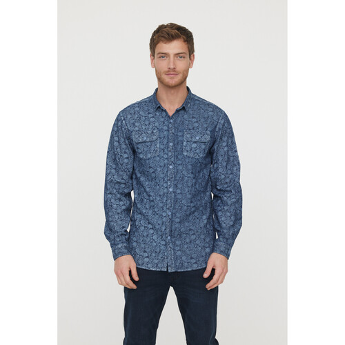 Vêtements Homme Chemises manches cropped Lee Cooper Chemise Dezine Gris Bleu Gris