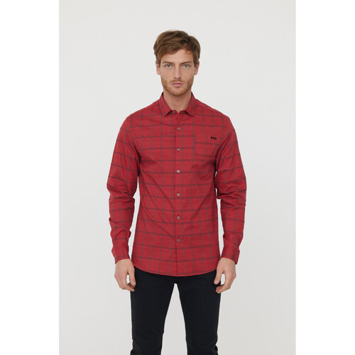 Vêtements Homme Chemises manches longues Lee Cooper Calvin Klein Linneskjorta med lång ärm och button down-krage Rouge