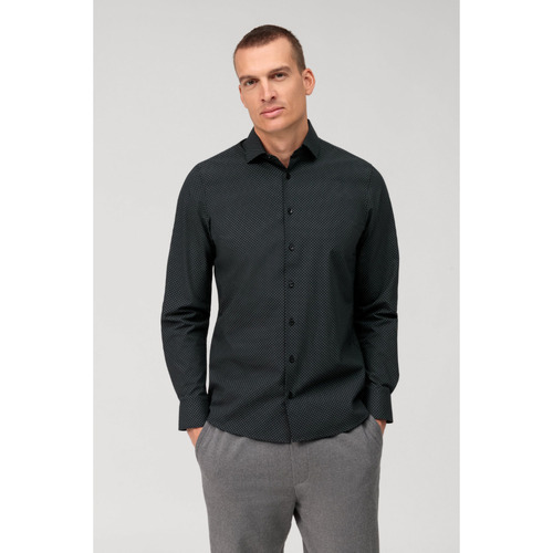 Vêtements Homme Chemises manches longues Olymp Chemise à motifs  ajustée noire stretch Noir