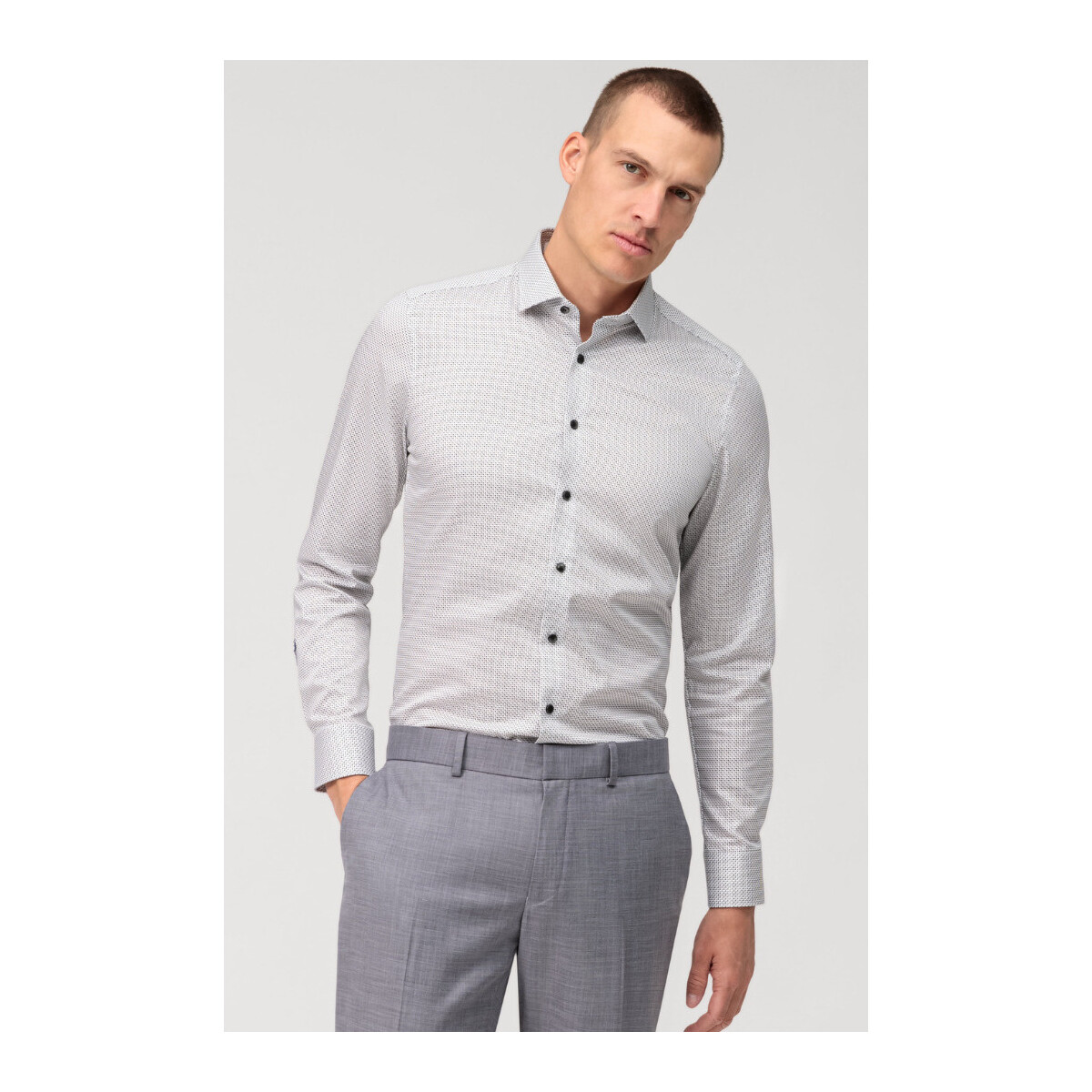 Vêtements Homme Chemises manches longues Olymp Chemise à motifs  ajustée blanche en coton stretch Blanc