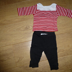 Vêtements Fille Ensembles enfant In Extenso Ensemble leggings noir + sweat rayé rouge et blanc 6 mois - In e Noir