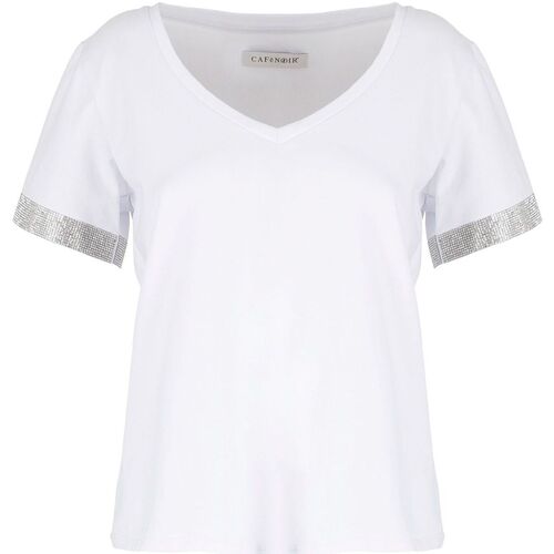 Vêtements Femme Robes Café Noir CAFENOIR T-Shirt Maglia Scollo V Brillantini Bianco JT6490 Blanc