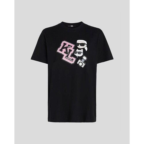 Vêtements Femme Tapered Monogram Jcq Denims Karl Lagerfeld 240W1727 OVERSIZED IKONIK VARSITY TEE Noir