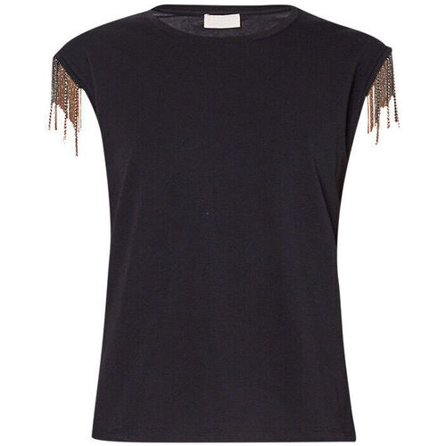 Vêtements Femme Oreillers / Traversins Liu Jo T-shirt avec franges bijoux Noir