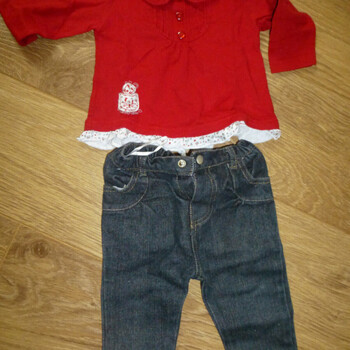 Influx Ensemble jeans + T-shirt manches longues rouge Influx - 1 an Rouge