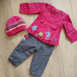 Vêtements Fille Ensembles enfant Terre De Marins Ensemble pantalon marron + chemisier framboise + bonnet Terre de Rose
