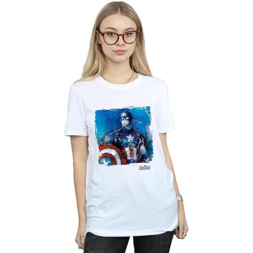 Vêtements Femme T-shirts manches longues Marvel Captain America Art Blanc