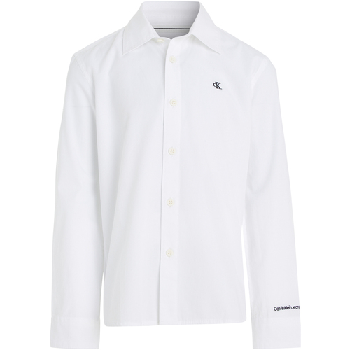 Vêtements Garçon Chemises manches courtes Calvin Klein jacket Jeans Chemise coton droite Blanc