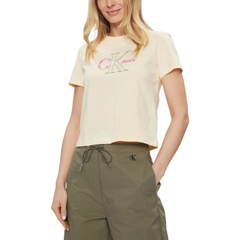 Vêtements Femme T-shirts manches courtes Bermuda Jeans Cintura Alta com Elastano J20J222639 Blanc