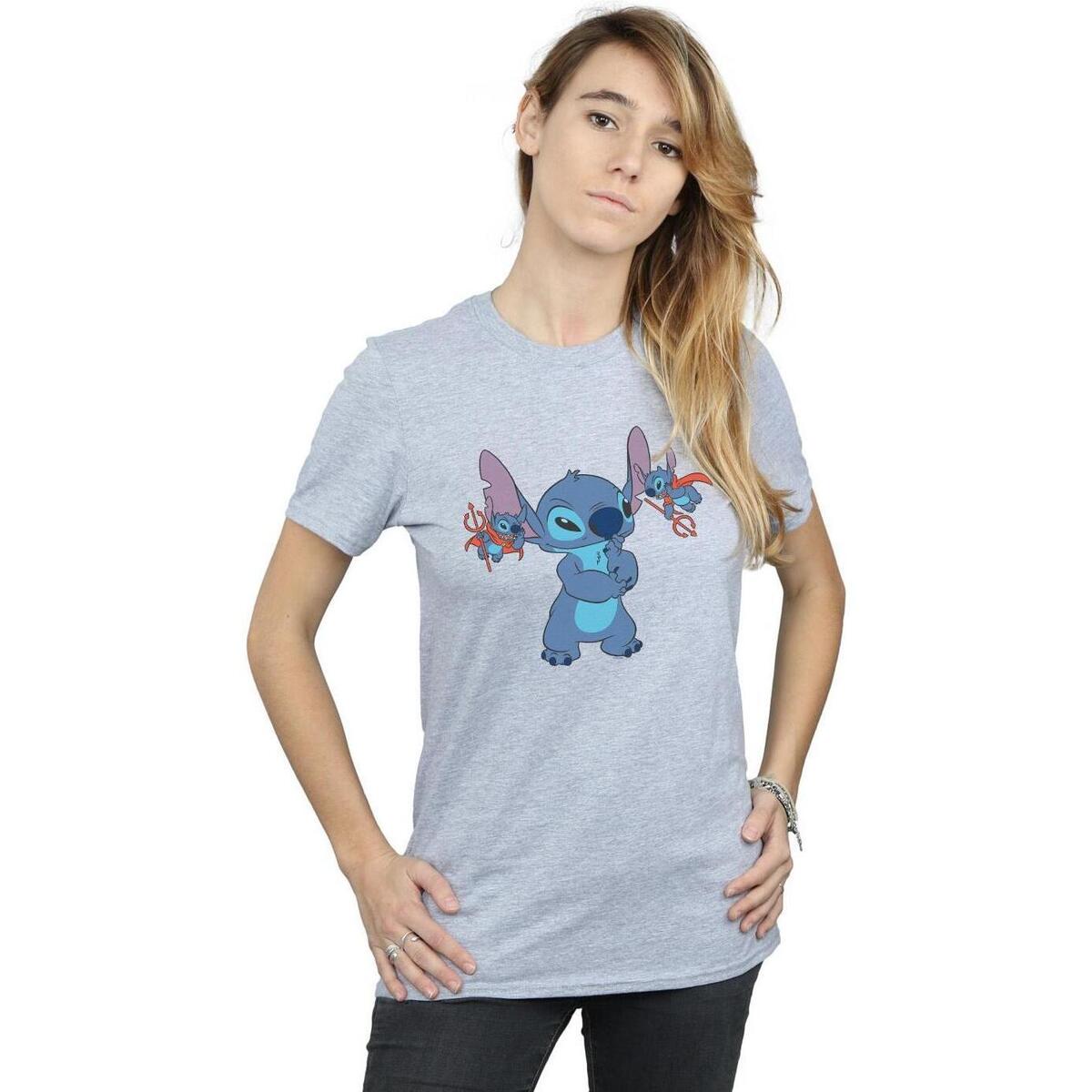 Vêtements Femme T-shirts manches longues Disney Lilo And Stitch Little Devils Gris