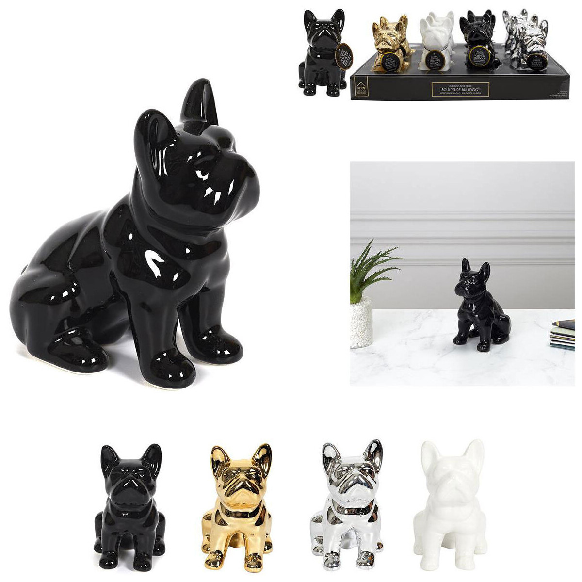 Maison & Déco Statuettes et figurines La Chaise Longue Petite statue Bulldog noire Noir