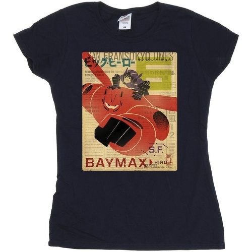 Vêtements Femme T-shirts manches longues Disney Big Hero 6 Baymax Flying Baymax Newspaper Bleu