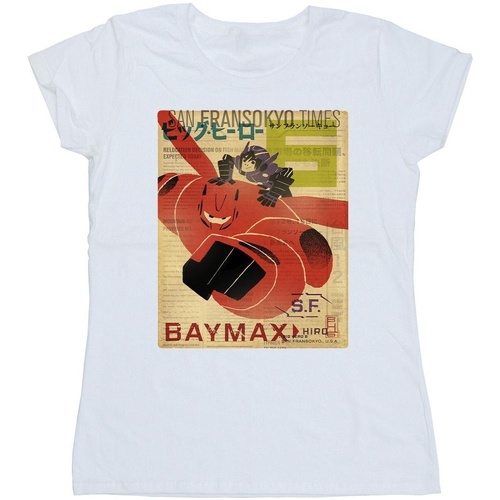 Vêtements Femme T-shirts manches longues Disney Big Hero 6 Baymax Flying Baymax Newspaper Blanc