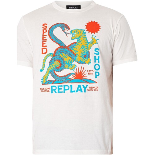 Vêtements Homme T-shirts manches courtes Replay T-shirt graphique Blanc